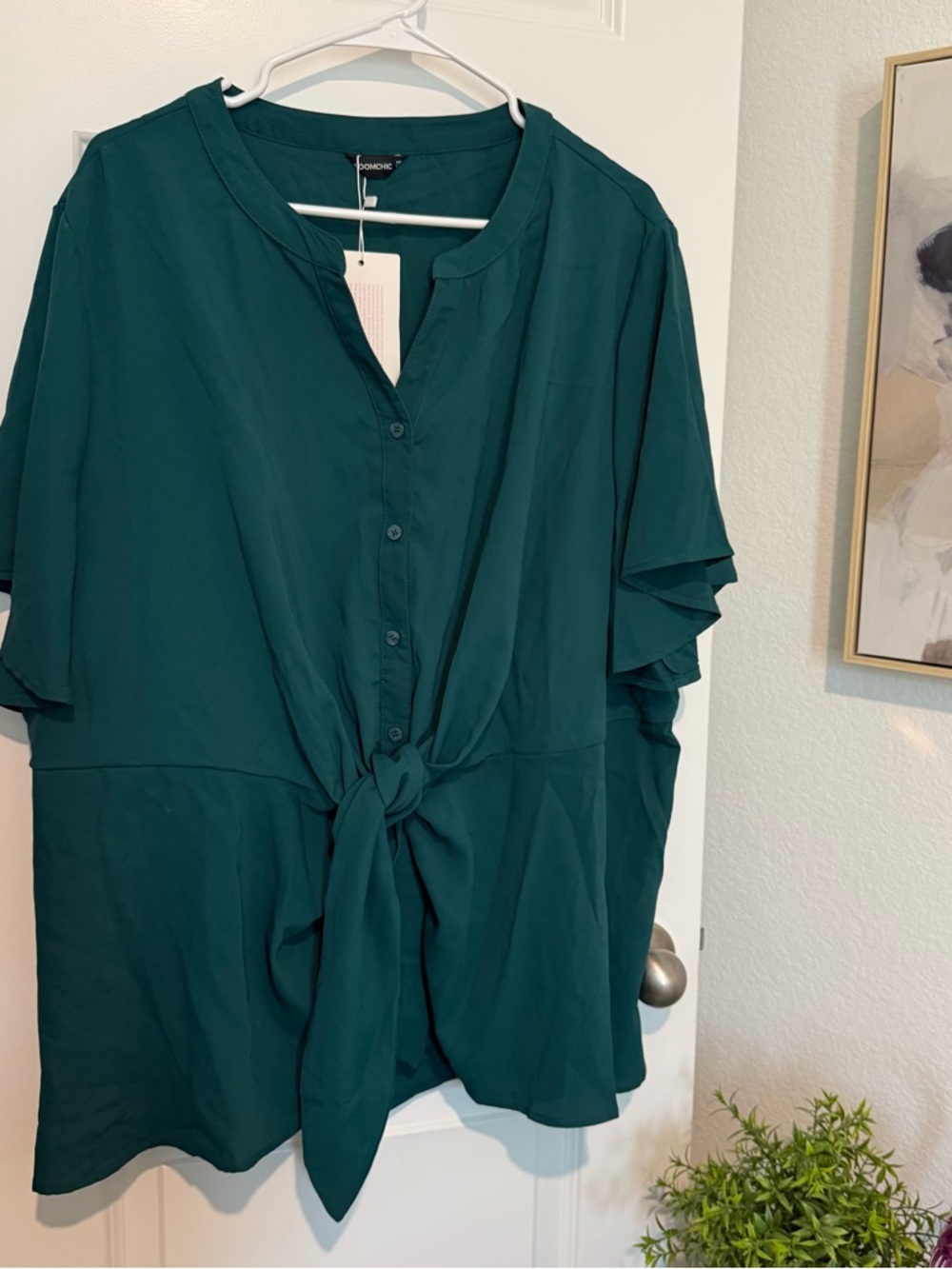 Bloomchic Teal Tie-Front Short Sleeve Blouse - Size 22 NWT